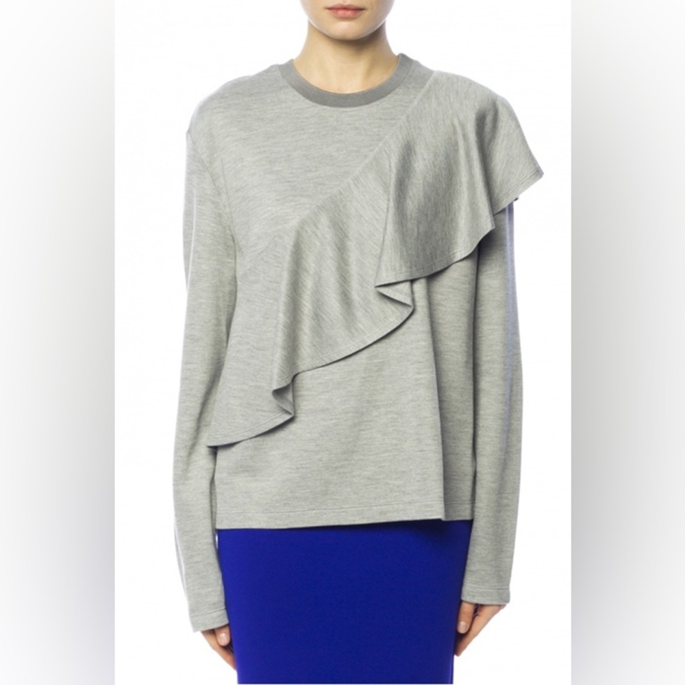 Diane Von Furstenberg Gray Sweatshirt with Ruffle Detail